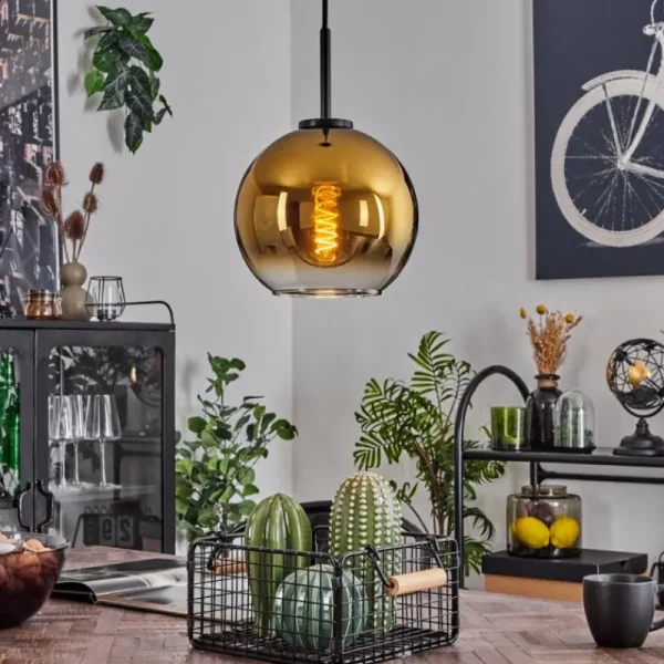 hofstein Suspension Verre 20 cm Koyoto Acier inoxydable, Noir, 1 lumière* Lampes En Verre