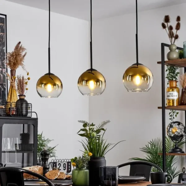 hofstein Suspension Verre 15 cm Koyoto Or, Clair, 3 lumières* Lampes En Verre