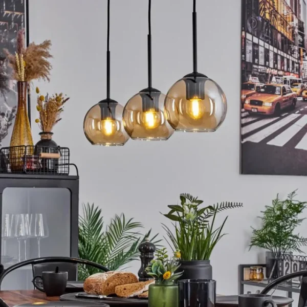 hofstein Suspension Verre 15 cm Koyoto Ambre, 3 lumières* Lampes En Verre