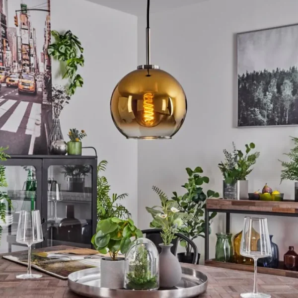 hofstein Suspension Verre 20 cm Koyoto Noir, Argenté, 1 lumière* Lampes En Verre