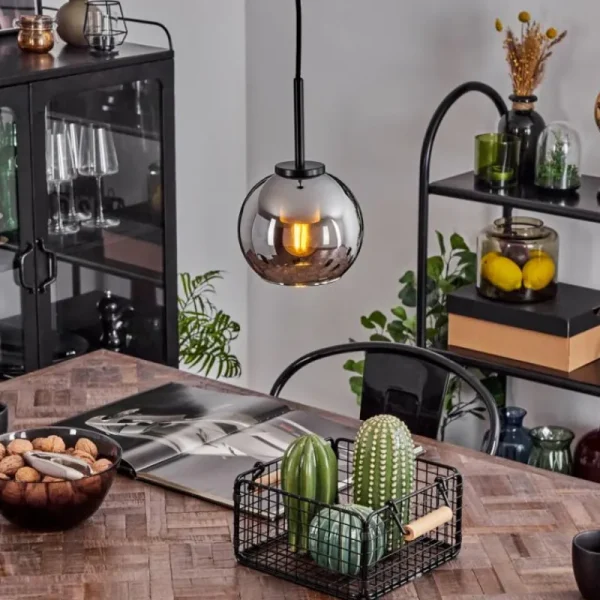 hofstein Suspension Verre 15 cm Koyoto Acier inoxydable, Noir, 1 lumière* Lampes En Verre