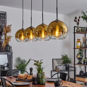 hofstein Suspension Verre 25 cm Koyoto Or, Clair, 4 lumières* Lampes En Verre