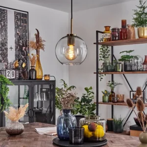 hofstein Suspension Verre 20 cm Koyoto Vieux laiton, 1 lumière* Lampes En Verre