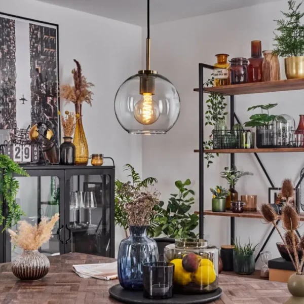 hofstein Suspension Verre 20 cm Koyoto Vieux laiton, 1 lumière* Lampes En Verre