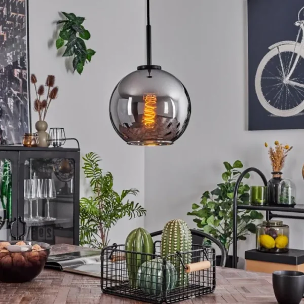 hofstein Suspension Verre 20 cm Koyoto Acier inoxydable, Noir, 1 lumière* Lampes En Verre