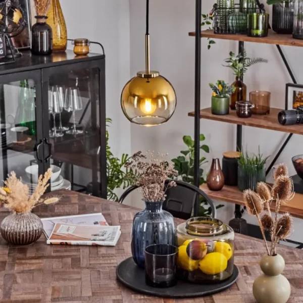 hofstein Suspension Verre 15 cm Koyoto Vieux laiton, 1 lumière* Lampes En Verre