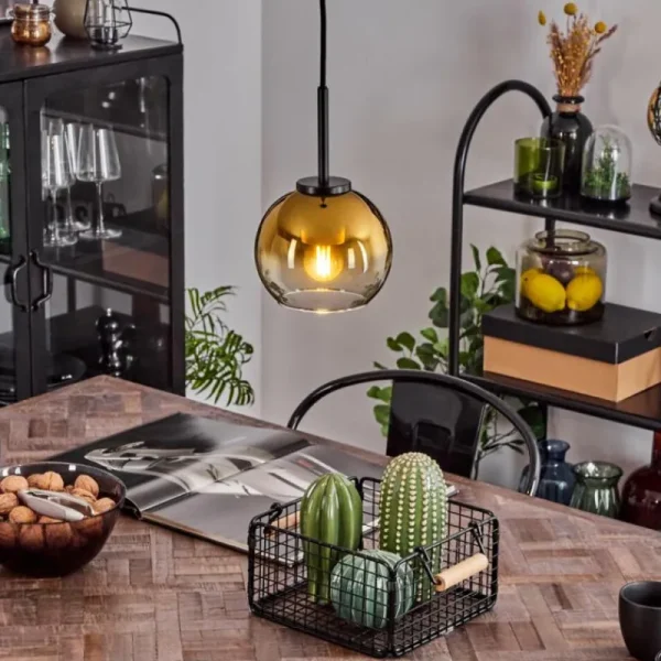 hofstein Suspension Verre 15 cm Koyoto Acier inoxydable, Noir, 1 lumière* Lampes En Verre