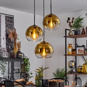 hofstein Suspension Verre 25 cm Koyoto Or, Clair, 3 lumières* Lampes En Verre