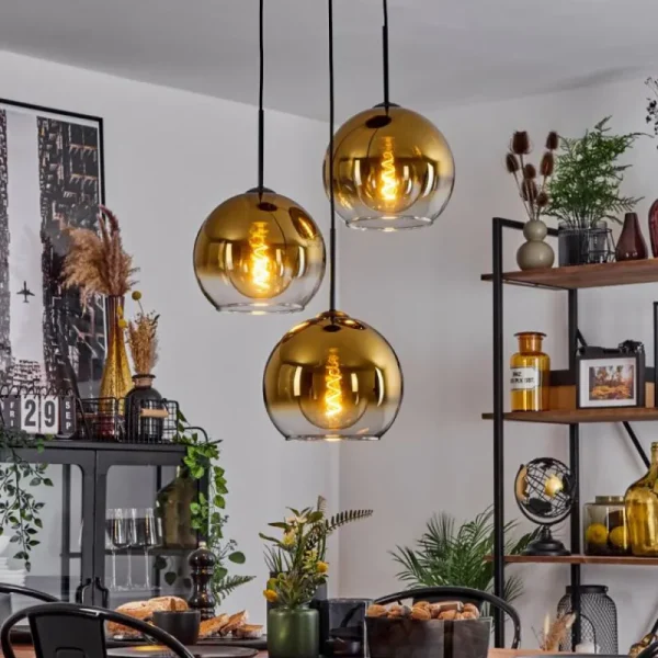 hofstein Suspension Verre 25 cm Koyoto Or, Clair, 3 lumières* Lampes En Verre