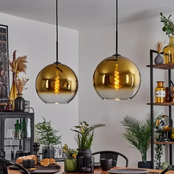 hofstein Suspension Verre 30 cm Koyoto Or, Clair, 2 lumières* Lampes En Verre