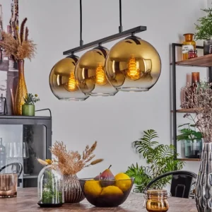 hofstein Suspension Verre 20 cm Koyoto Or, Clair, 3 lumières* Lampes En Verre