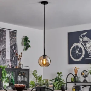 hofstein Suspension Verre 20 cm Koyoto Acier inoxydable, Noir, 1 lumière* Lampes En Verre
