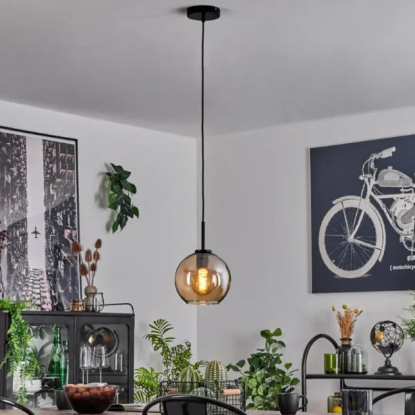 hofstein Suspension Verre 20 cm Koyoto Acier inoxydable, Noir, 1 lumière* Lampes En Verre