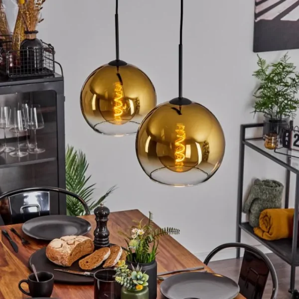hofstein Suspension Verre 25 cm Koyoto Or, Clair, 2 lumières* Lampes En Verre