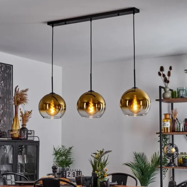 hofstein Suspension Verre 25 cm Koyoto Or, Clair, 3 lumières* Lampes En Verre