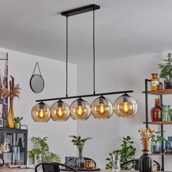 hofstein Suspension Verre 20 cm Koyoto Ambre, 5 lumières* Lampes En Verre