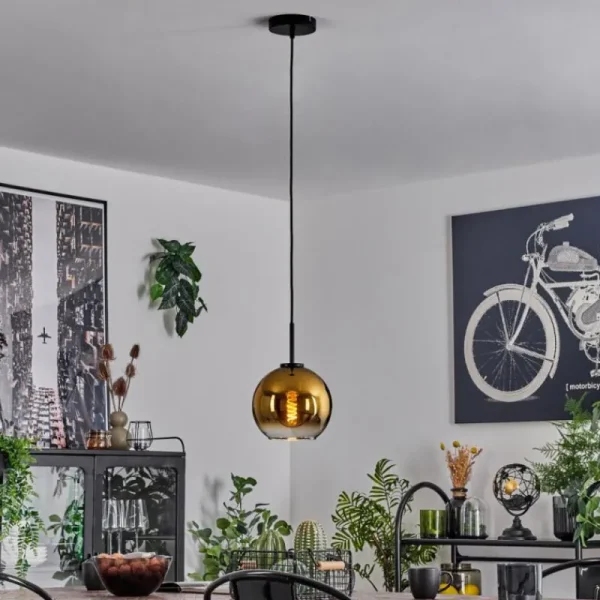 hofstein Suspension Verre 20 cm Koyoto Acier inoxydable, Noir, 1 lumière* Lampes En Verre