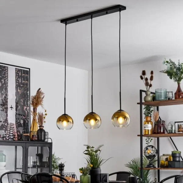 hofstein Suspension Verre 15 cm Koyoto Or, Clair, 3 lumières* Lampes En Verre