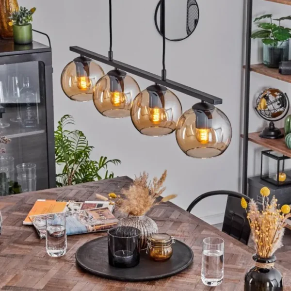 hofstein Suspension Verre 15 cm Koyoto Ambre, 4 lumières* Lampes En Verre
