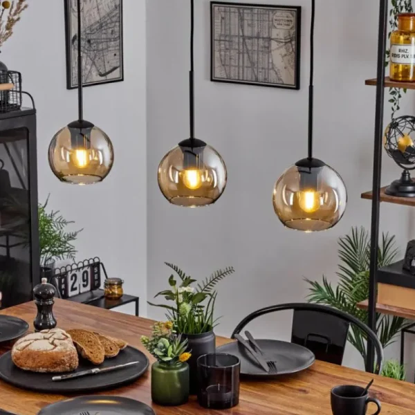 hofstein Suspension Verre 15 cm Koyoto Ambre, 3 lumières* Lampes En Verre