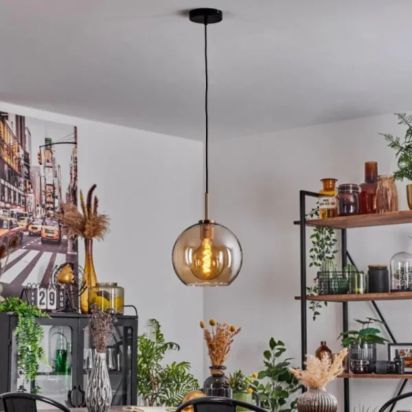 hofstein Suspension Verre 25 cm Koyoto Or, Noir, 1 lumière* Lampes En Verre