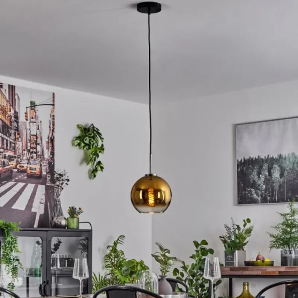 hofstein Suspension Verre 20 cm Koyoto Noir, Argenté, 1 lumière* Lampes En Verre