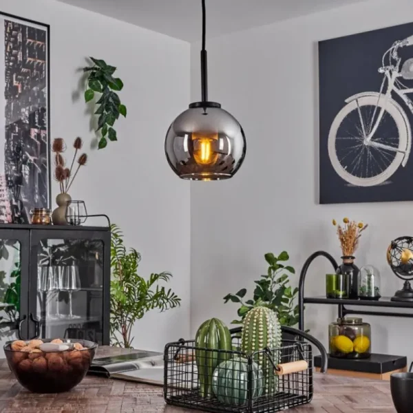 hofstein Suspension Verre 15 cm Koyoto Acier inoxydable, Noir, 1 lumière* Lampes En Verre