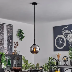 hofstein Suspension Verre 20 cm Koyoto Acier inoxydable, Noir, 1 lumière* Lampes En Verre