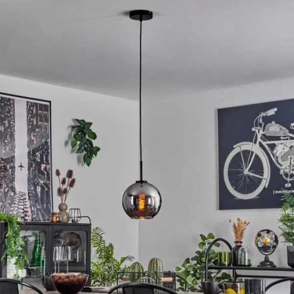 hofstein Suspension Verre 20 cm Koyoto Acier inoxydable, Noir, 1 lumière* Lampes En Verre
