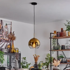 hofstein Suspension Verre 25 cm Koyoto Or, Noir, 1 lumière* Lampes En Verre