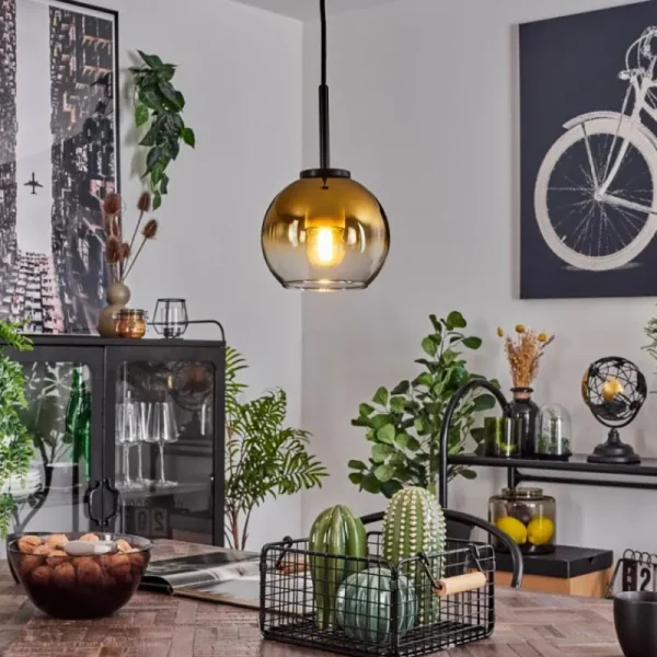 hofstein Suspension Verre 15 cm Koyoto Acier inoxydable, Noir, 1 lumière* Lampes En Verre