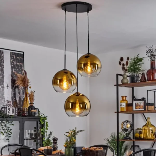 hofstein Suspension Verre 25 cm Koyoto Or, Clair, 3 lumières* Lampes En Verre