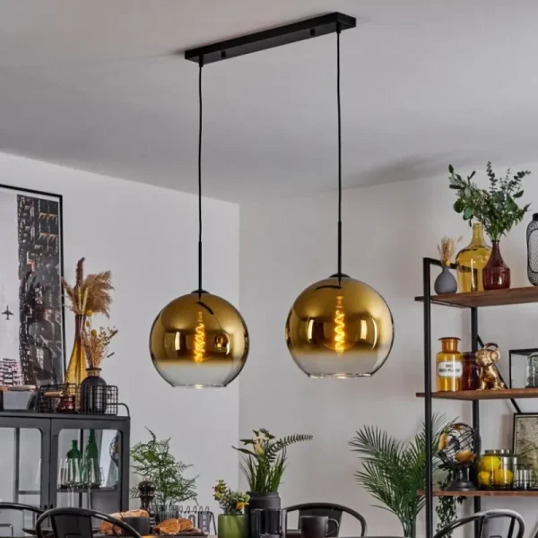 hofstein Suspension Verre 30 cm Koyoto Or, Clair, 2 lumières* Lampes En Verre
