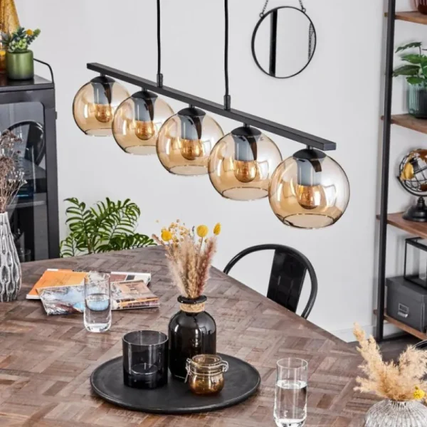 hofstein Suspension Verre 15 cm Koyoto Ambre, 5 lumières* Lampes En Verre