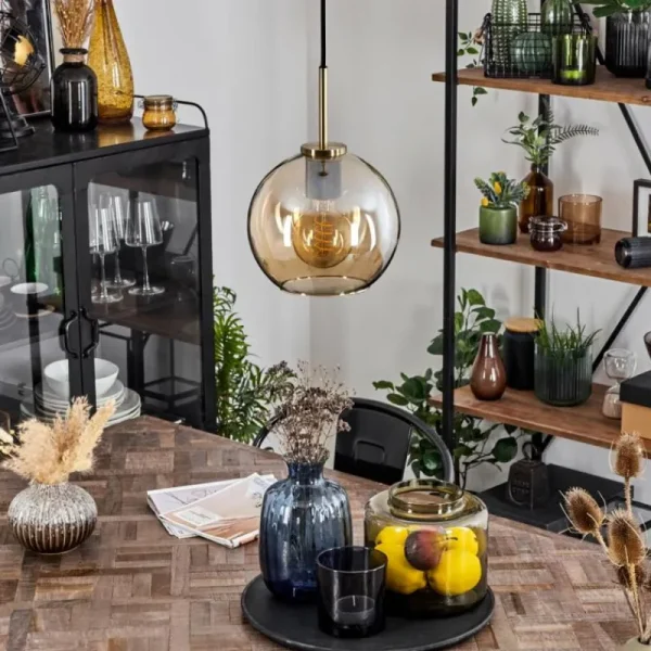 hofstein Suspension Verre 20 cm Koyoto Acier inoxydable, Noir, 1 lumière* Lampes En Verre