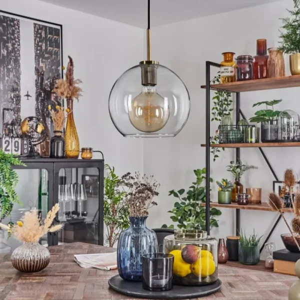 hofstein Suspension Verre 25 cm Koyoto Vieux laiton, 1 lumière* Lampes En Verre