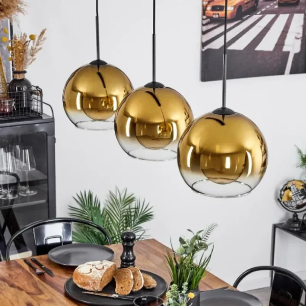 hofstein Suspension Verre 25 cm Koyoto Or, Clair, 3 lumières* Lampes En Verre