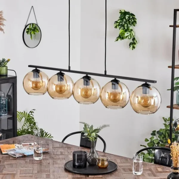 hofstein Suspension Verre 20 cm Koyoto Ambre, 5 lumières* Lampes En Verre