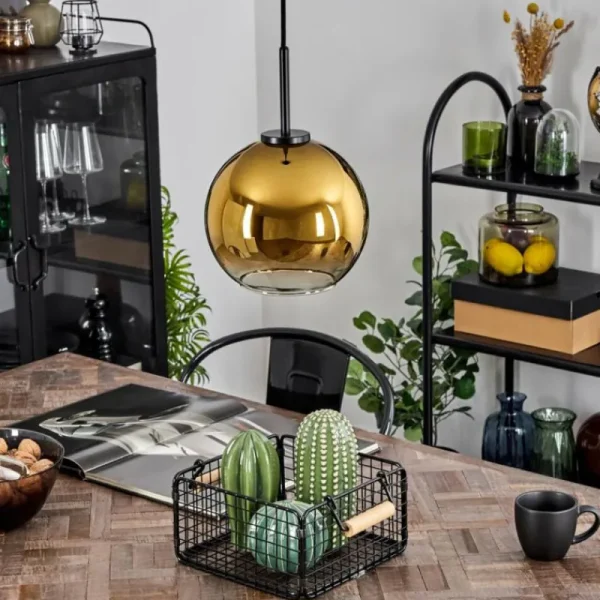 hofstein Suspension Verre 20 cm Koyoto Acier inoxydable, Noir, 1 lumière* Lampes En Verre