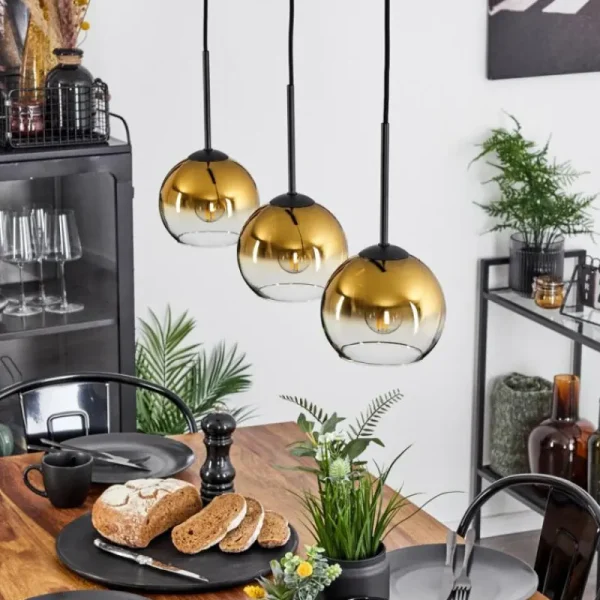 hofstein Suspension Verre 15 cm Koyoto Or, Clair, 3 lumières* Lampes En Verre