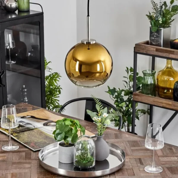 hofstein Suspension Verre 20 cm Koyoto Noir, Argenté, 1 lumière* Lampes En Verre