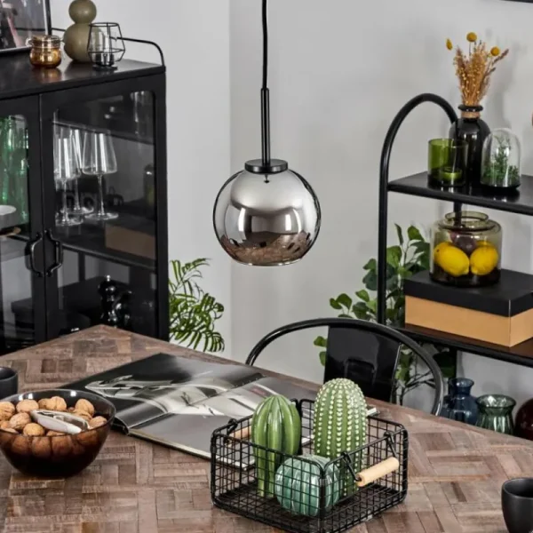 hofstein Suspension Verre 15 cm Koyoto Acier inoxydable, Noir, 1 lumière* Lampes En Verre