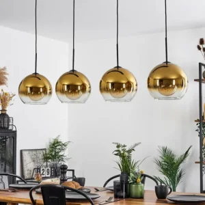 hofstein Suspension Verre 25 cm Koyoto Or, Clair, 4 lumières* Lampes En Verre