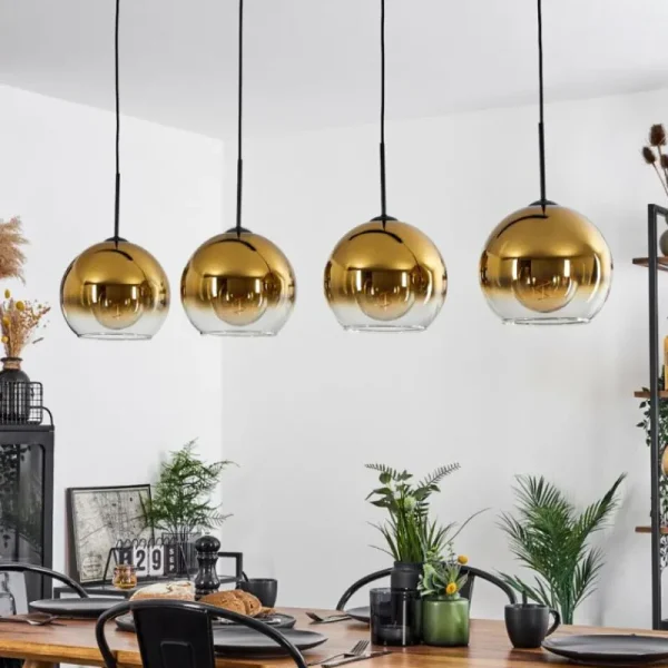 hofstein Suspension Verre 25 cm Koyoto Or, Clair, 4 lumières* Lampes En Verre