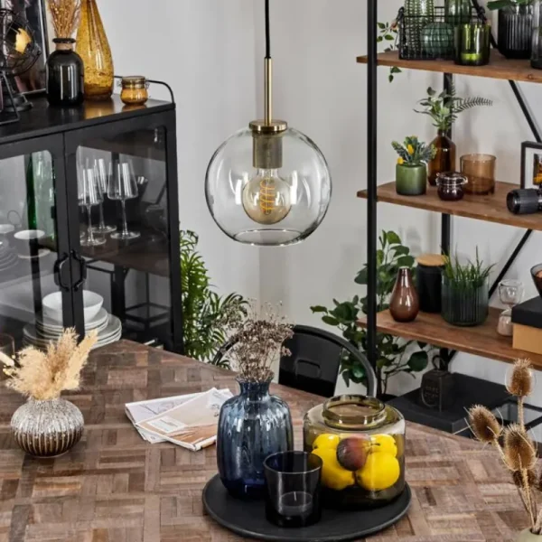 hofstein Suspension Verre 20 cm Koyoto Vieux laiton, 1 lumière* Lampes En Verre