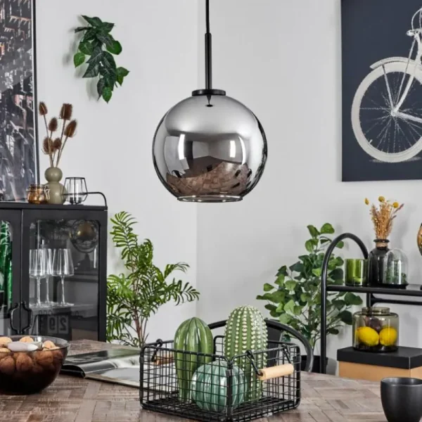 hofstein Suspension Verre 20 cm Koyoto Acier inoxydable, Noir, 1 lumière* Lampes En Verre