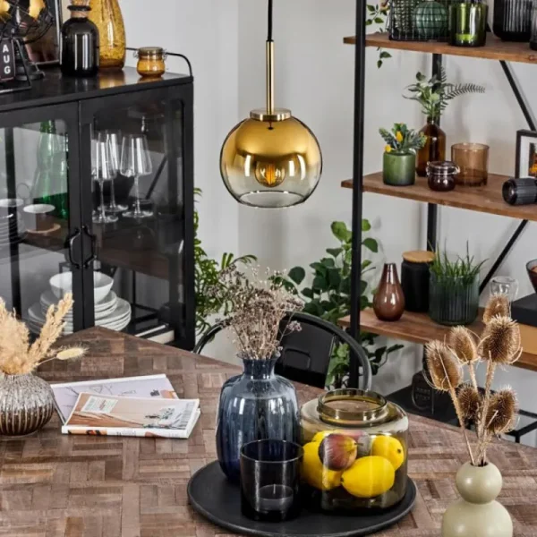 hofstein Suspension Verre 15 cm Koyoto Vieux laiton, 1 lumière* Lampes En Verre
