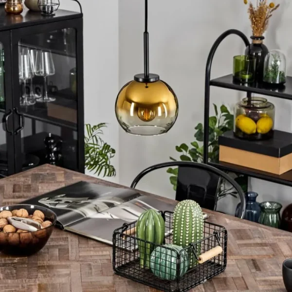 hofstein Suspension Verre 15 cm Koyoto Acier inoxydable, Noir, 1 lumière* Lampes En Verre