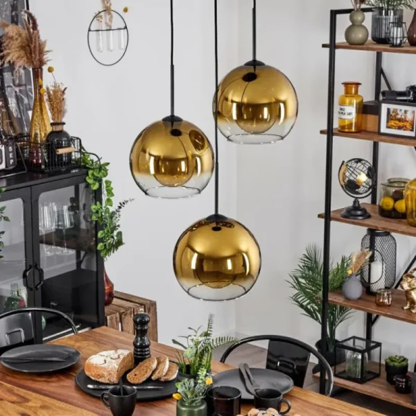 hofstein Suspension Verre 25 cm Koyoto Or, Clair, 3 lumières* Lampes En Verre