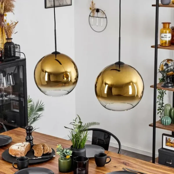 hofstein Suspension Verre 30 cm Koyoto Or, Clair, 2 lumières* Lampes En Verre